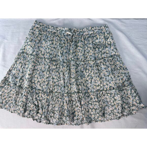 Alelly Woman’s sz L Daisy Print Green Mini Skirt Rayon Cotton Drawstring Beach - Picture 6 of 11